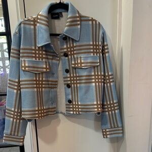 Vero Moda Blue and Brown Plaid cropped shacket